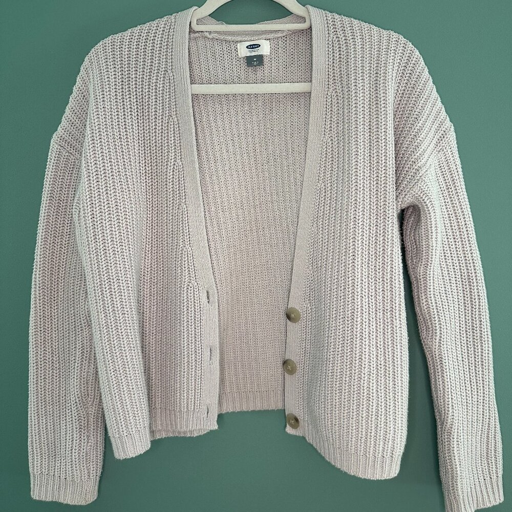 Old Navy Light Gray Knit V-Neck Cardigan - Medium